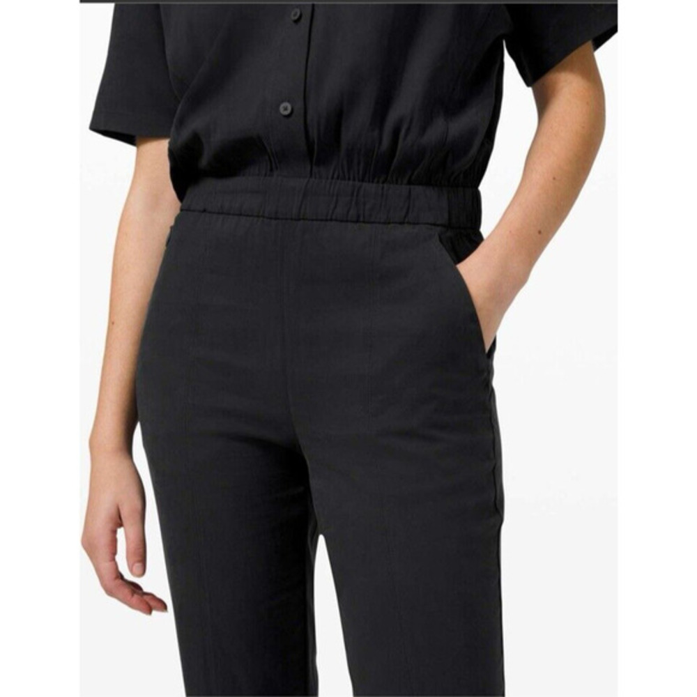 Lululemon Perfectly Poised Short Sleeve Jumpsuit‎ Black Button Henley Size 2 - Picture 3 of 11